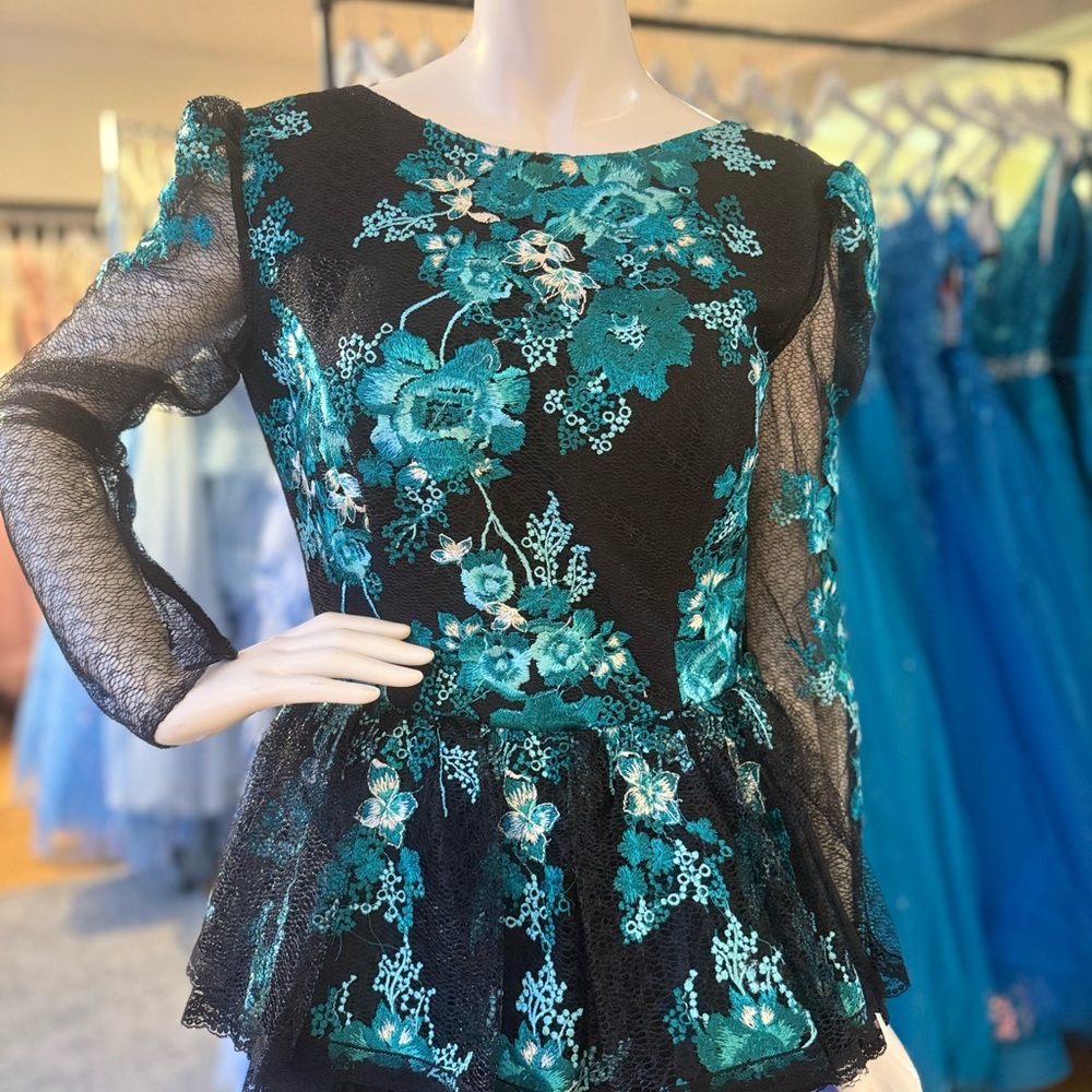 Black and Teal Floral Lace Dress
